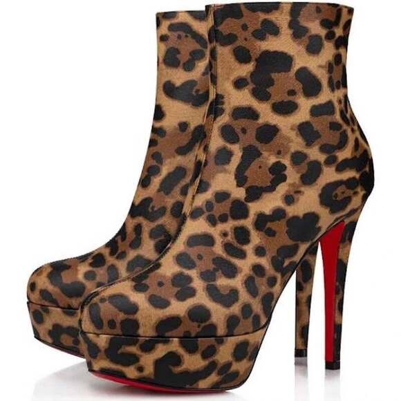 Christian Louboutin Bianca Booty 120 Leopard Brown Platform Ankle Heel Boot 37 - Picture 1 of 12